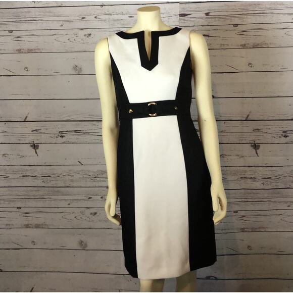 Tahari Arthur S. Levine Black & White Houndstooth Sheath Dress size 2 - Picture 2 of 12